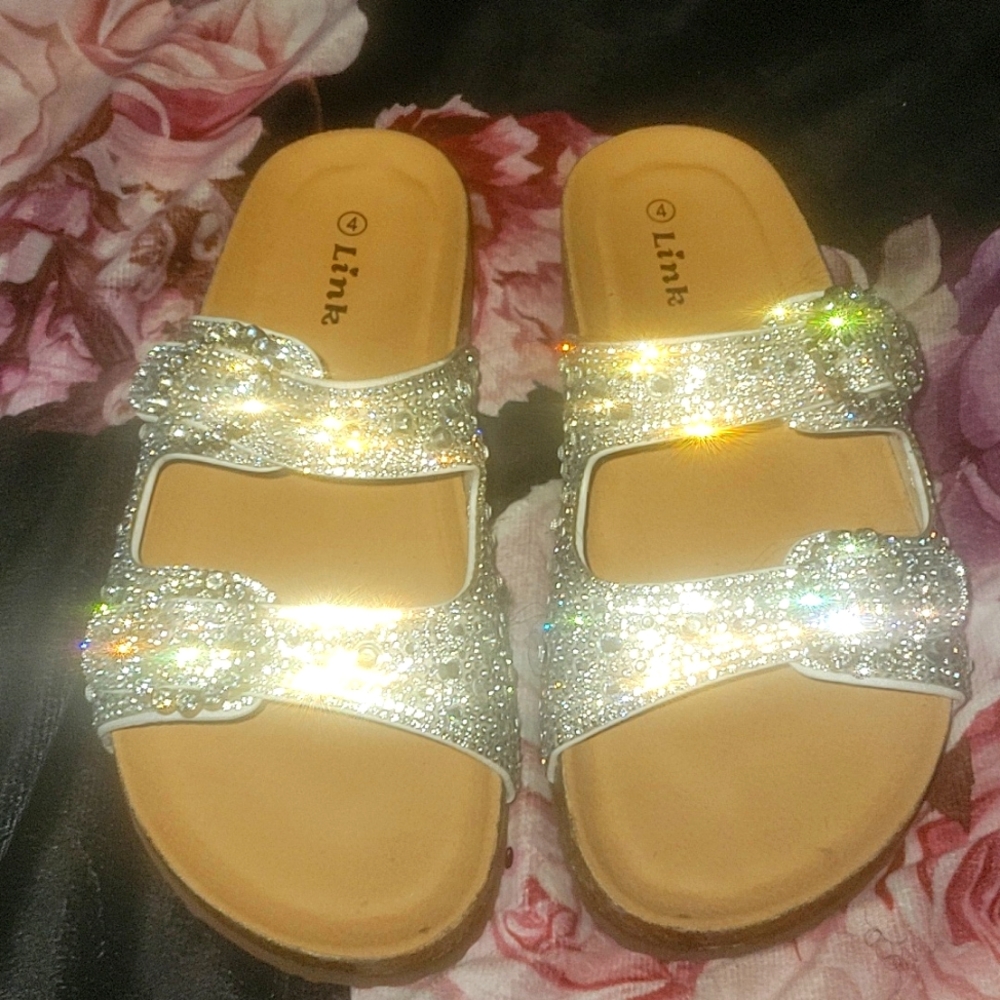 Link Shimmering Silver Slide Sandals